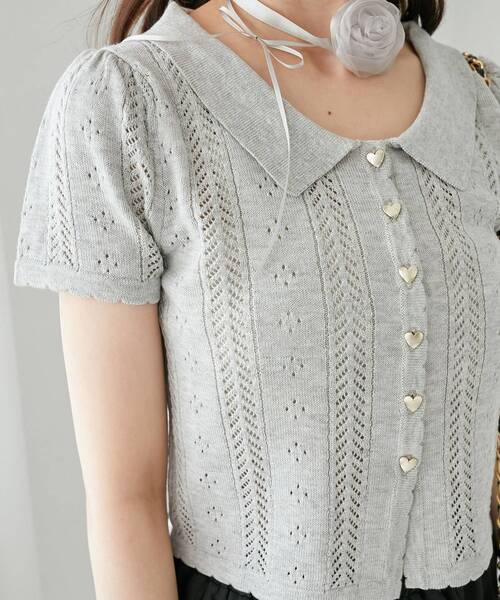 MAJESTIC LEGON（マジェスティックレゴン）の「襟付き透かし柄カーディガン（その他トップス・レディース・グレー/アイボリー/ネイビー/ピンク・MEDIUM）」の3枚目の写真