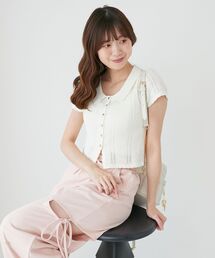 襟付き透かし柄カーディガン
