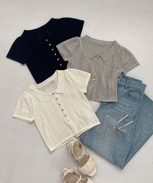 MAJESTIC LEGON（マジェスティックレゴン）の「襟付き透かし柄カーディガン（その他トップス・レディース・グレー/アイボリー/ネイビー/ピンク・MEDIUM）」の5枚目の写真