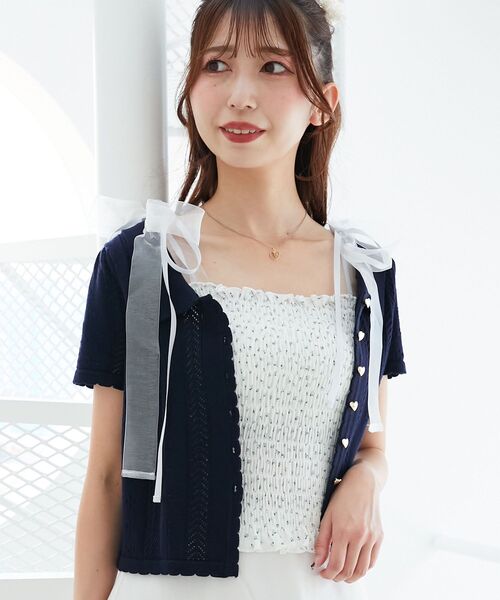 MAJESTIC LEGON（マジェスティックレゴン）の「襟付き透かし柄カーディガン（その他トップス・レディース・グレー/アイボリー/ネイビー/ピンク・MEDIUM）」の14枚目の写真