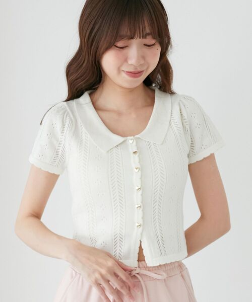 MAJESTIC LEGON（マジェスティックレゴン）の「襟付き透かし柄カーディガン（その他トップス・レディース・グレー/アイボリー/ネイビー/ピンク・MEDIUM）」の22枚目の写真