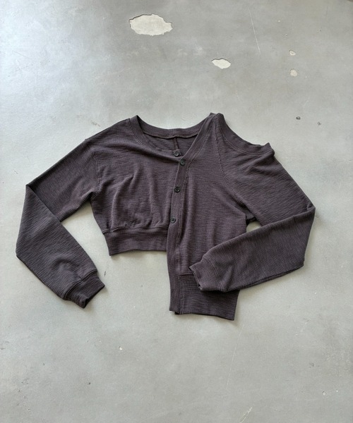 SHAGGIE（シャギー）の「【ViVi掲載】アシンメトリーリブルーズカーディガン（カーディガン/ボレロ・レディース・パープル/ブラック/グレー・FREE）」の10枚目の写真