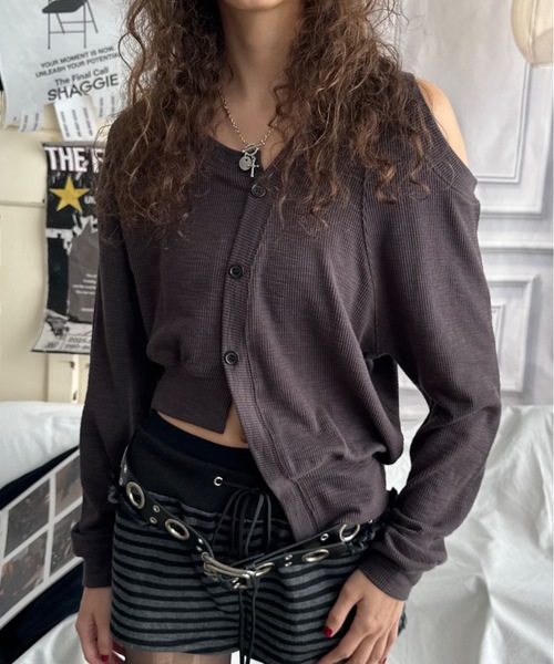 SHAGGIE（シャギー）の「【ViVi掲載】アシンメトリーリブルーズカーディガン（カーディガン/ボレロ・レディース・パープル/ブラック/グレー・FREE）」の4枚目の写真