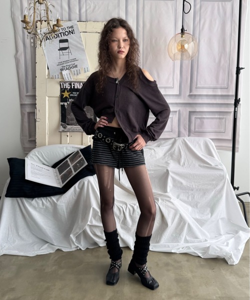 SHAGGIE（シャギー）の「【ViVi掲載】アシンメトリーリブルーズカーディガン（カーディガン/ボレロ・レディース・パープル/ブラック/グレー・FREE）」の7枚目の写真