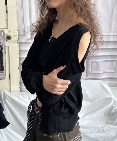 SHAGGIE（シャギー）の「【ViVi掲載】アシンメトリーリブルーズカーディガン（カーディガン/ボレロ・レディース・パープル/ブラック/グレー・FREE）」の15枚目の写真