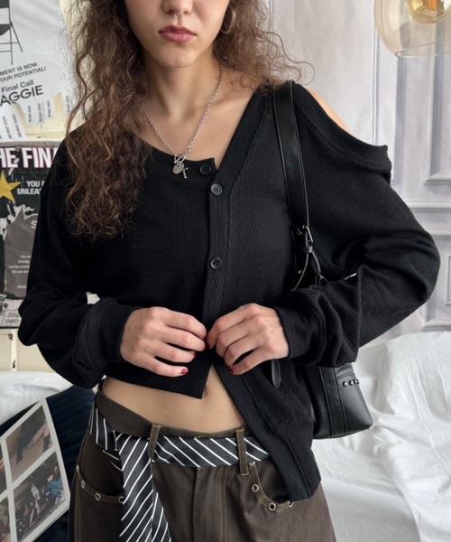 SHAGGIE（シャギー）の「【ViVi掲載】アシンメトリーリブルーズカーディガン（カーディガン/ボレロ・レディース・パープル/ブラック/グレー・FREE）」の14枚目の写真