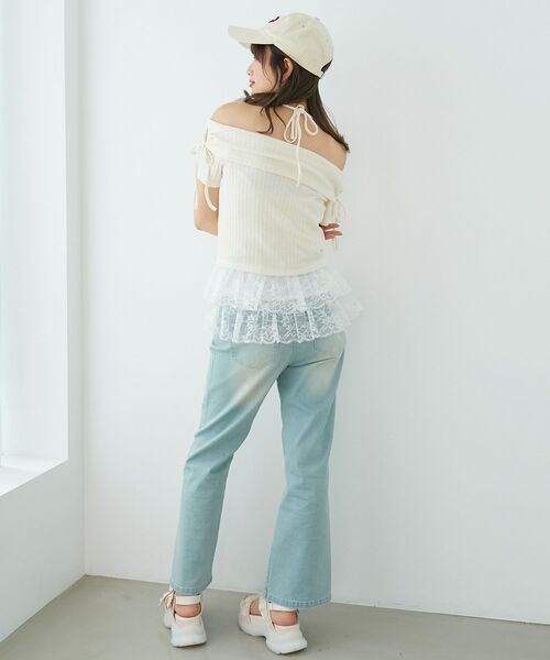 MAJESTIC LEGON(マジェスティックレゴン)の「裾レースオフショルトップス(Tシャツ/カットソー・レディース・グレー/アイボリー/ピンク・MEDIUM)」の7枚目の写真