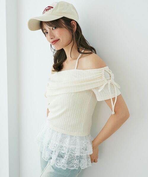 MAJESTIC LEGON(マジェスティックレゴン)の「裾レースオフショルトップス(Tシャツ/カットソー・レディース・グレー/アイボリー/ピンク・MEDIUM)」の9枚目の写真