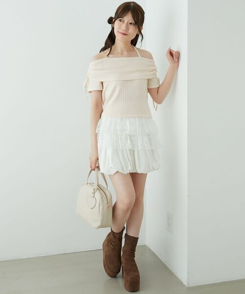 MAJESTIC LEGON(マジェスティックレゴン)の「裾レースオフショルトップス(Tシャツ/カットソー・レディース・グレー/アイボリー/ピンク・MEDIUM)」の12枚目の写真