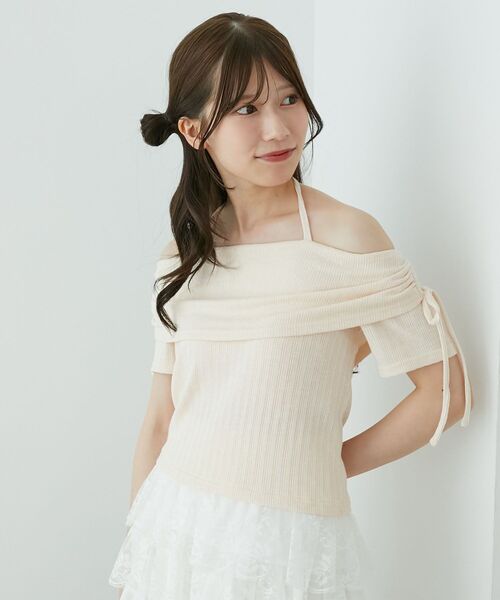 MAJESTIC LEGON(マジェスティックレゴン)の「裾レースオフショルトップス(Tシャツ/カットソー・レディース・グレー/アイボリー/ピンク・MEDIUM)」の16枚目の写真