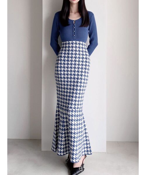 ハウンドトゥースマーメイドニットワンピース（ワンピース）｜RESEXXY