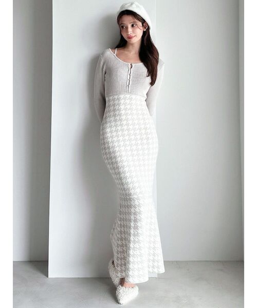 セール】ハウンドトゥースマーメイドニットワンピース（ワンピース