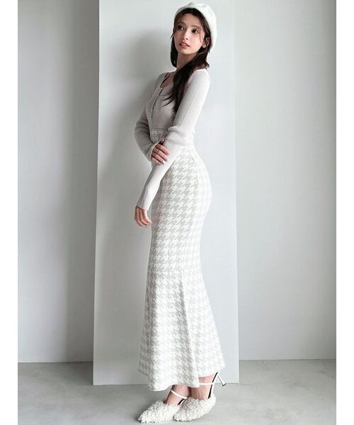 セール】ハウンドトゥースマーメイドニットワンピース