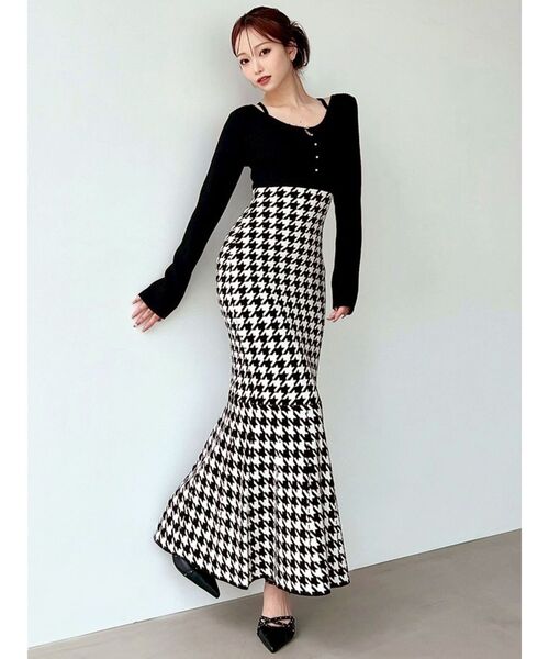 ハウンドトゥースマーメイドニットワンピース（ワンピース