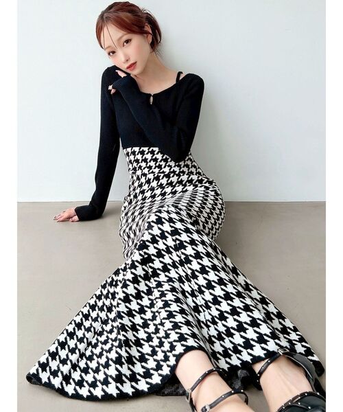 セール】ハウンドトゥースマーメイドニットワンピース（ワンピース