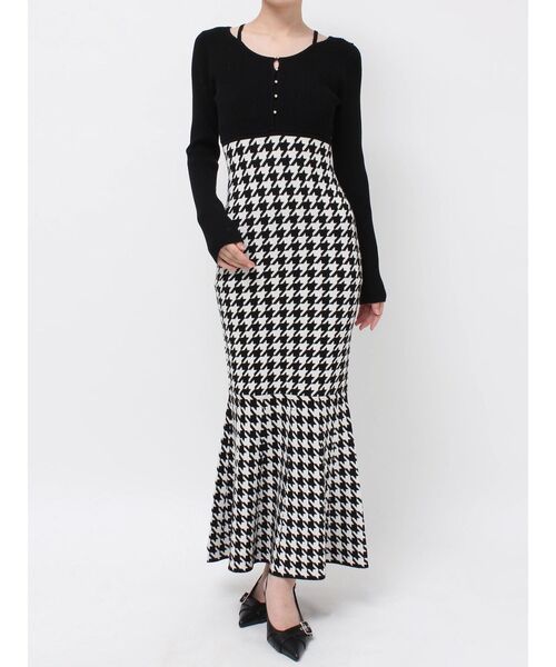 RESEXXY ハウンドトゥースマーメイドニットワンピース セール】ハウンドトゥースマーメイドニットワンピース（ワンピース