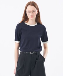 完売品　マッキントッシュフィロソフィー　ネイビー 半袖ニットトップス MACKINTOSH PHILOSOPHY 「MACKINTOSH PHILOSOPHY」 半袖ニット