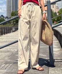 ISOOK | 【ISOOK / アイスー】 レースリボンイージーパンツ/ リラックスパンツ ストレートパンツ ハイウエスト ゴムパンツ 総ゴム 紐仕様 ドローコード ドロスト レース 無地 ベージュ ブラック 黒 ZOZOTOWN限定(その他パンツ)