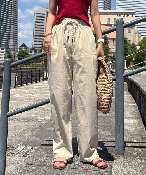ISOOK（アイスー）の「【ISOOK / アイスー】レースリボンイージーパンツ / リラックスパンツ ストレートパンツ ハイウエスト ゴムパンツ 総ゴム 紐仕様 ドローコード ドロスト レース 無地 ベージュ ブラック 黒 ZOZOTOWN限定（その他パンツ・レディース・ベージュ/ブラック・FREE）」の9枚目の写真