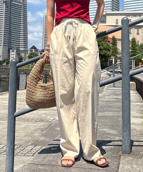 ISOOK（アイスー）の「【ISOOK / アイスー】レースリボンイージーパンツ / リラックスパンツ ストレートパンツ ハイウエスト ゴムパンツ 総ゴム 紐仕様 ドローコード ドロスト レース 無地 ベージュ ブラック 黒 ZOZOTOWN限定（その他パンツ・レディース・ベージュ/ブラック・FREE）」の17枚目の写真