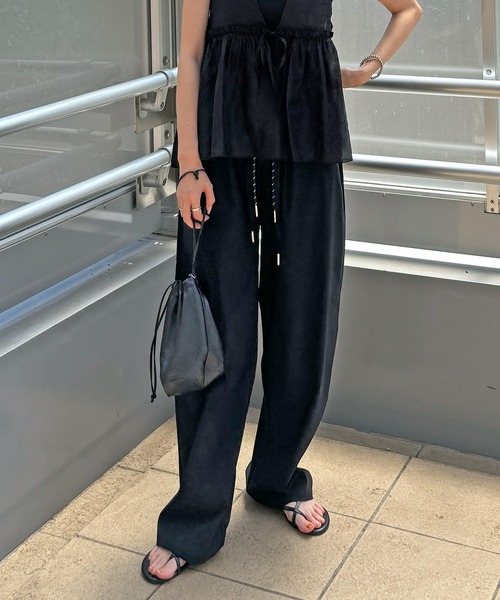 ISOOK（アイスー）の「【ISOOK / アイスー】レースリボンイージーパンツ / リラックスパンツ ストレートパンツ ハイウエスト ゴムパンツ 総ゴム 紐仕様 ドローコード ドロスト レース 無地 ベージュ ブラック 黒 ZOZOTOWN限定（その他パンツ・レディース・ベージュ/ブラック・FREE）」の20枚目の写真