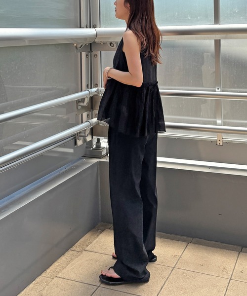 ISOOK（アイスー）の「【ISOOK / アイスー】レースリボンイージーパンツ / リラックスパンツ ストレートパンツ ハイウエスト ゴムパンツ 総ゴム 紐仕様 ドローコード ドロスト レース 無地 ベージュ ブラック 黒 ZOZOTOWN限定（その他パンツ・レディース・ベージュ/ブラック・FREE）」の19枚目の写真