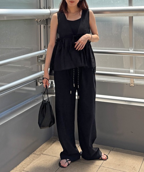 ISOOK（アイスー）の「【ISOOK / アイスー】レースリボンイージーパンツ / リラックスパンツ ストレートパンツ ハイウエスト ゴムパンツ 総ゴム 紐仕様 ドローコード ドロスト レース 無地 ベージュ ブラック 黒 ZOZOTOWN限定（その他パンツ・レディース・ベージュ/ブラック・FREE）」の18枚目の写真