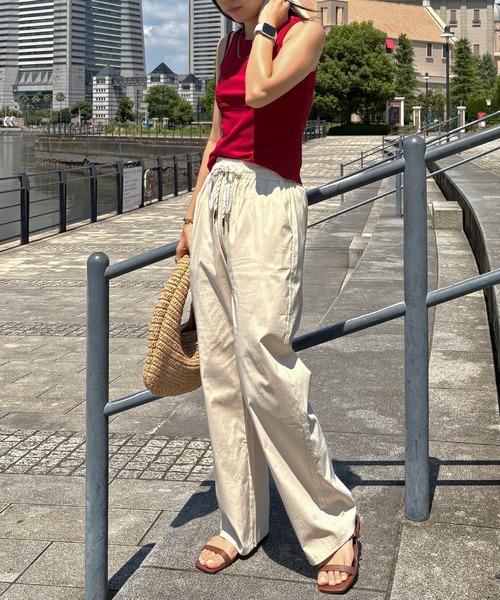 ISOOK（アイスー）の「【ISOOK / アイスー】レースリボンイージーパンツ / リラックスパンツ ストレートパンツ ハイウエスト ゴムパンツ 総ゴム 紐仕様 ドローコード ドロスト レース 無地 ベージュ ブラック 黒 ZOZOTOWN限定（その他パンツ・レディース・ベージュ/ブラック・FREE）」の14枚目の写真