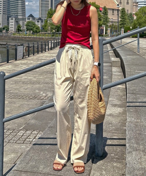 ISOOK（アイスー）の「【ISOOK / アイスー】レースリボンイージーパンツ / リラックスパンツ ストレートパンツ ハイウエスト ゴムパンツ 総ゴム 紐仕様 ドローコード ドロスト レース 無地 ベージュ ブラック 黒 ZOZOTOWN限定（その他パンツ・レディース・ベージュ/ブラック・FREE）」の15枚目の写真