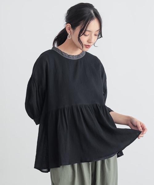 n'OrLABEL(ノアールレーベル)の「ギャザーペプラムコットンブラウス(シャツ/ブラウス・レディース・ネイビー/ベージュ/ブラック・2/1)」の21枚目の写真