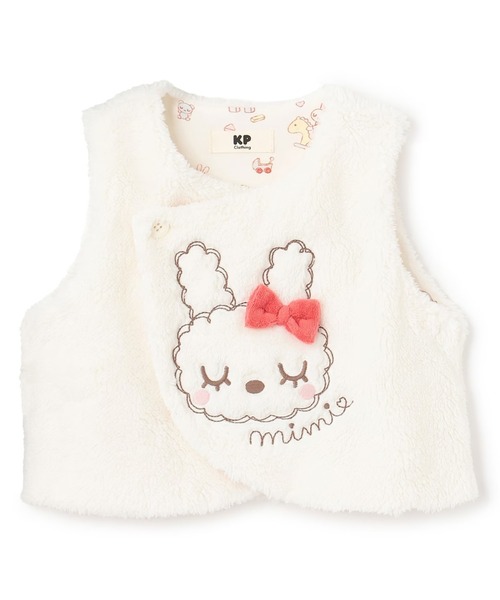 KP（ケーピー）の「mimiちゃん刺しゅう ボアベスト（ベスト・キッズ・ピンク/オフホワイト・FREE）」の2枚目の写真