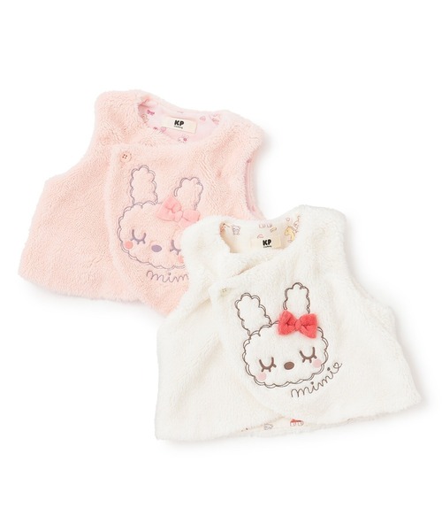 KP（ケーピー）の「mimiちゃん刺しゅう ボアベスト（ベスト・キッズ・ピンク/オフホワイト・FREE）」の9枚目の写真