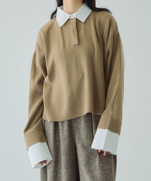 VICKY（ビッキー）の「シャツカラーポロニットプルオーバー≪手洗い可能≫（ニット/セーター・レディース・ブラック/ベージュ/ダークグレー・M）」の3枚目の写真