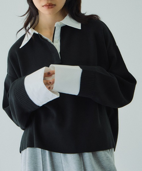 VICKY（ビッキー）の「シャツカラーポロニットプルオーバー≪手洗い可能≫（ニット/セーター・レディース・ブラック/ベージュ/ダークグレー・M）」の2枚目の写真