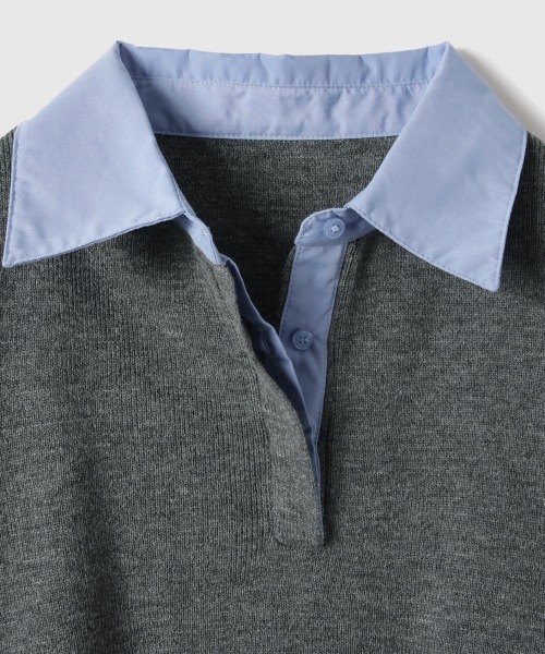 VICKY（ビッキー）の「シャツカラーポロニットプルオーバー≪手洗い可能≫（ニット/セーター・レディース・ブラック/ベージュ/ダークグレー・M）」の8枚目の写真