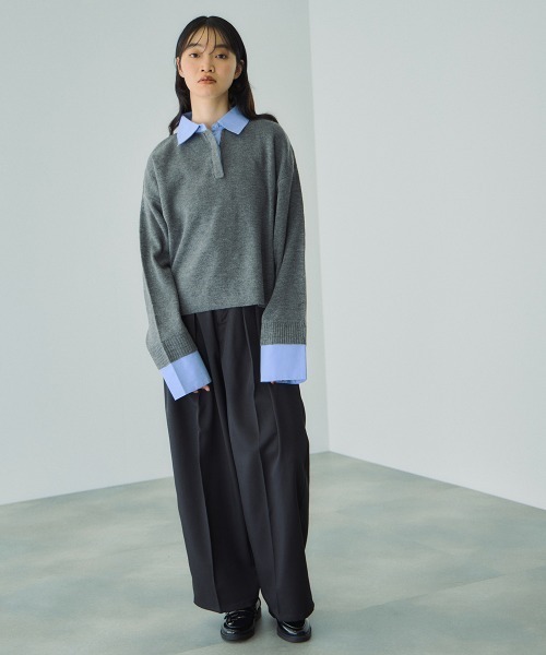 VICKY（ビッキー）の「シャツカラーポロニットプルオーバー≪手洗い可能≫（ニット/セーター・レディース・ブラック/ベージュ/ダークグレー・M）」の12枚目の写真