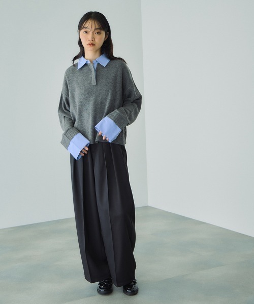 VICKY（ビッキー）の「シャツカラーポロニットプルオーバー≪手洗い可能≫（ニット/セーター・レディース・ブラック/ベージュ/ダークグレー・M）」の13枚目の写真