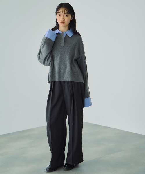 VICKY（ビッキー）の「シャツカラーポロニットプルオーバー≪手洗い可能≫（ニット/セーター・レディース・ブラック/ベージュ/ダークグレー・M）」の14枚目の写真