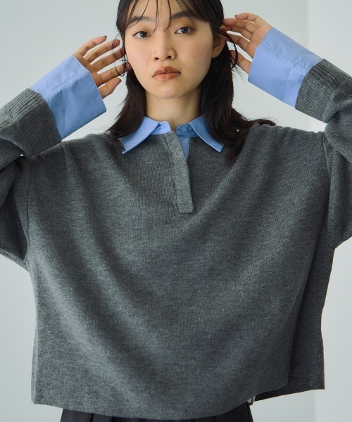 VICKY（ビッキー）の「シャツカラーポロニットプルオーバー≪手洗い可能≫（ニット/セーター・レディース・ブラック/ベージュ/ダークグレー・M）」の15枚目の写真