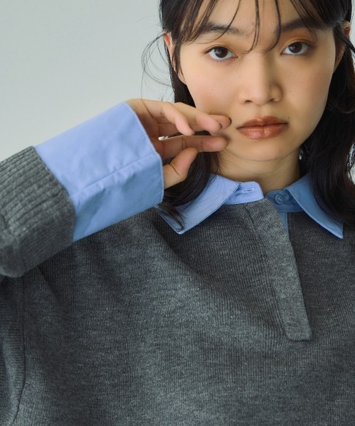 VICKY（ビッキー）の「シャツカラーポロニットプルオーバー≪手洗い可能≫（ニット/セーター・レディース・ブラック/ベージュ/ダークグレー・M）」の16枚目の写真