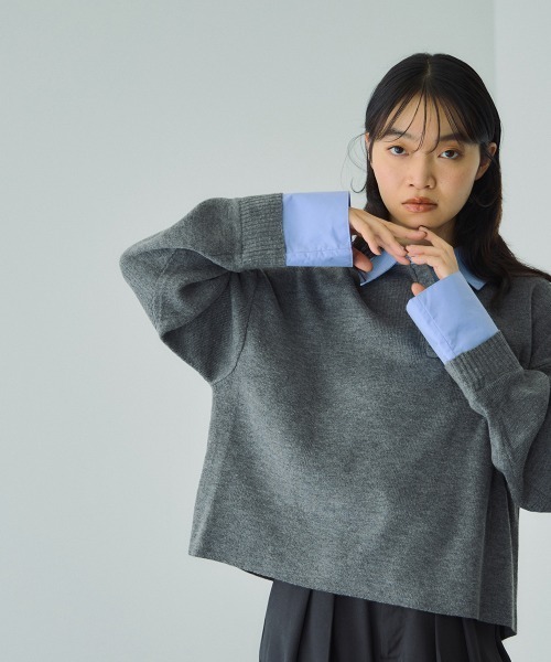 VICKY（ビッキー）の「シャツカラーポロニットプルオーバー≪手洗い可能≫（ニット/セーター・レディース・ブラック/ベージュ/ダークグレー・M）」の17枚目の写真