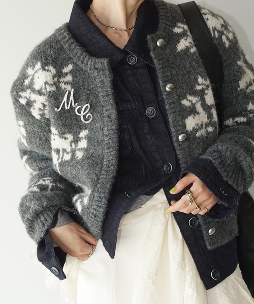 セール】フローラル柄 丸襟ニットカーディガン chw25a062（ニット