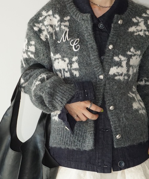 セール】フローラル柄 丸襟ニットカーディガン chw25a062（ニット