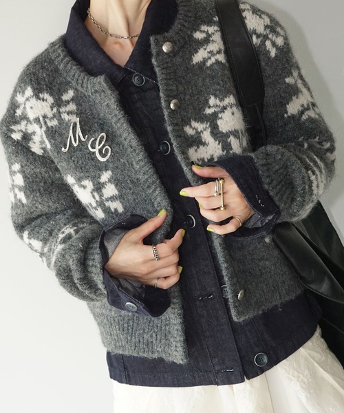 希少✨GUILTY PARTIES 総柄ロゴセーター L グリーンブラック フローラル柄 丸襟ニットカーディガン chw25a062（ニット/セーター