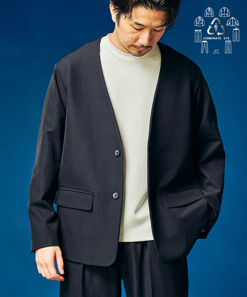 417 EDIFICE（フォーワンセブンエディフィス）の「”4WAYストレッチ” ノーカラージャケット（テーラードジャケット・メンズ・ブラウン/カーキ/ブラック・LARGE/MEDIUM/SMALL）」の2枚目の写真