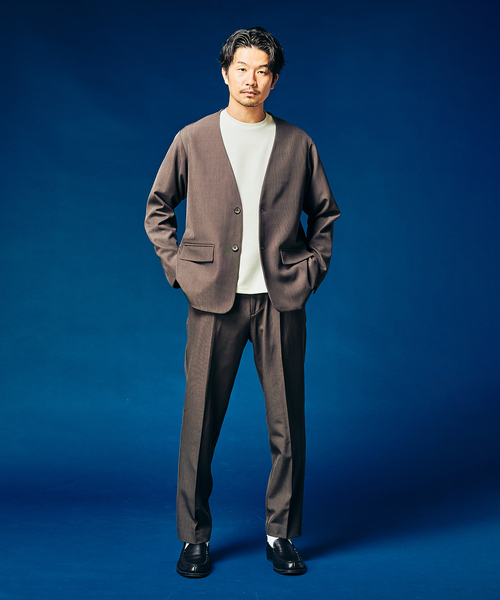 417 EDIFICE（フォーワンセブンエディフィス）の「”4WAYストレッチ” ノーカラージャケット（テーラードジャケット・メンズ・ブラウン/カーキ/ブラック・LARGE/MEDIUM/SMALL）」の20枚目の写真