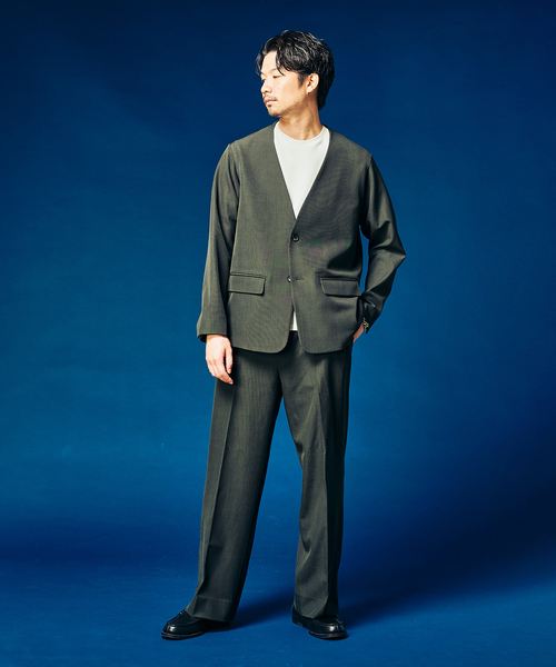 417 EDIFICE（フォーワンセブンエディフィス）の「”4WAYストレッチ” ノーカラージャケット（テーラードジャケット・メンズ・ブラウン/カーキ/ブラック・LARGE/MEDIUM/SMALL）」の21枚目の写真