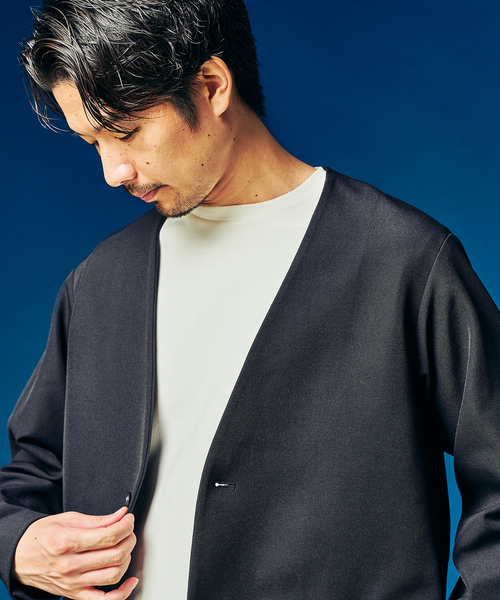 セール】”4WAYストレッチ” ノーカラージャケット（テーラード