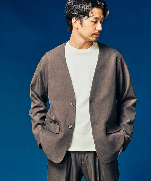 417 EDIFICE（フォーワンセブンエディフィス）の「”4WAYストレッチ” ノーカラージャケット（テーラードジャケット・メンズ・ブラウン/カーキ/ブラック・LARGE/MEDIUM/SMALL）」の4枚目の写真