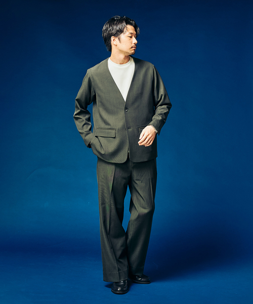 417 EDIFICE（フォーワンセブンエディフィス）の「”4WAYストレッチ” ノーカラージャケット（テーラードジャケット・メンズ・ブラウン/カーキ/ブラック・LARGE/MEDIUM/SMALL）」の6枚目の写真